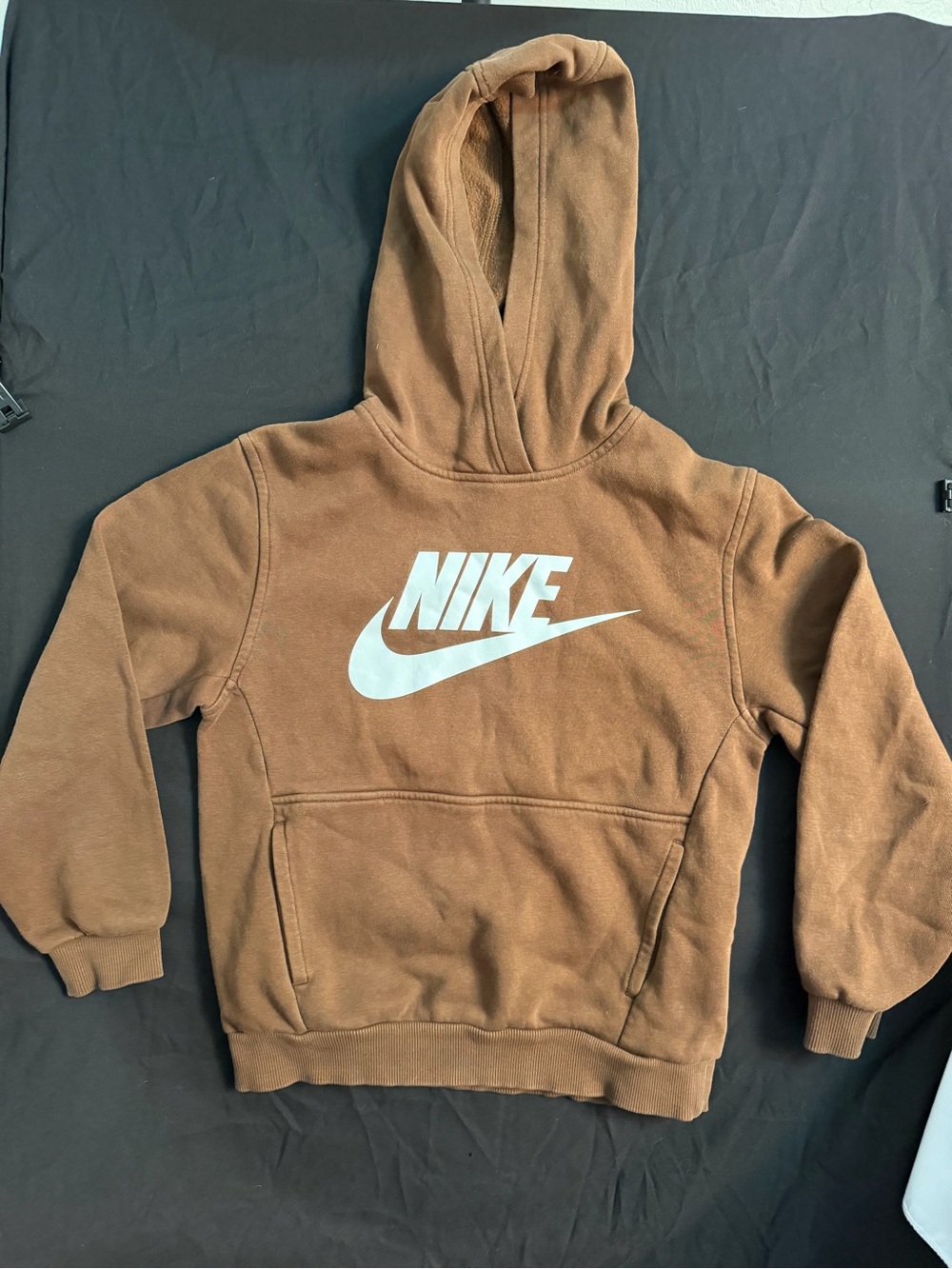 Nike Brown Kids Hoodie with White Swoosh Logo